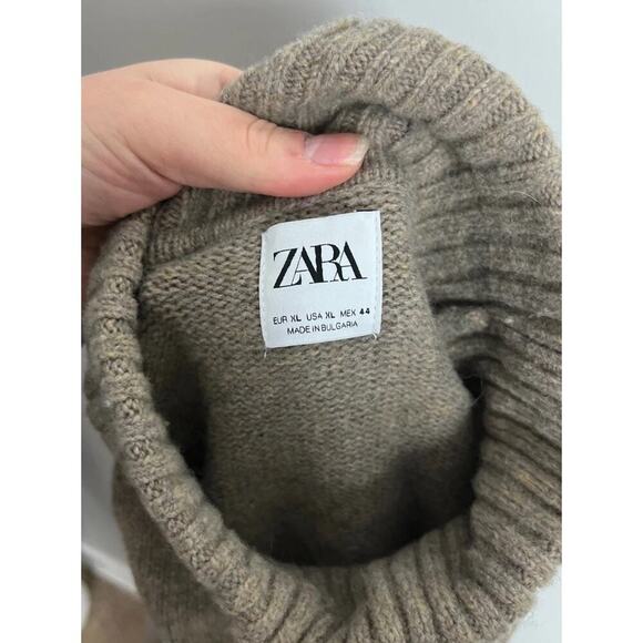 Zara Wool Blend Turtleneck Sweater Taupe Brown Knit Pullover Size XL Women’s - Picture 4 of 5